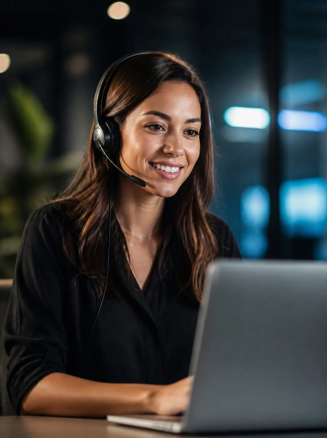 Atendente sorrindo usando headset