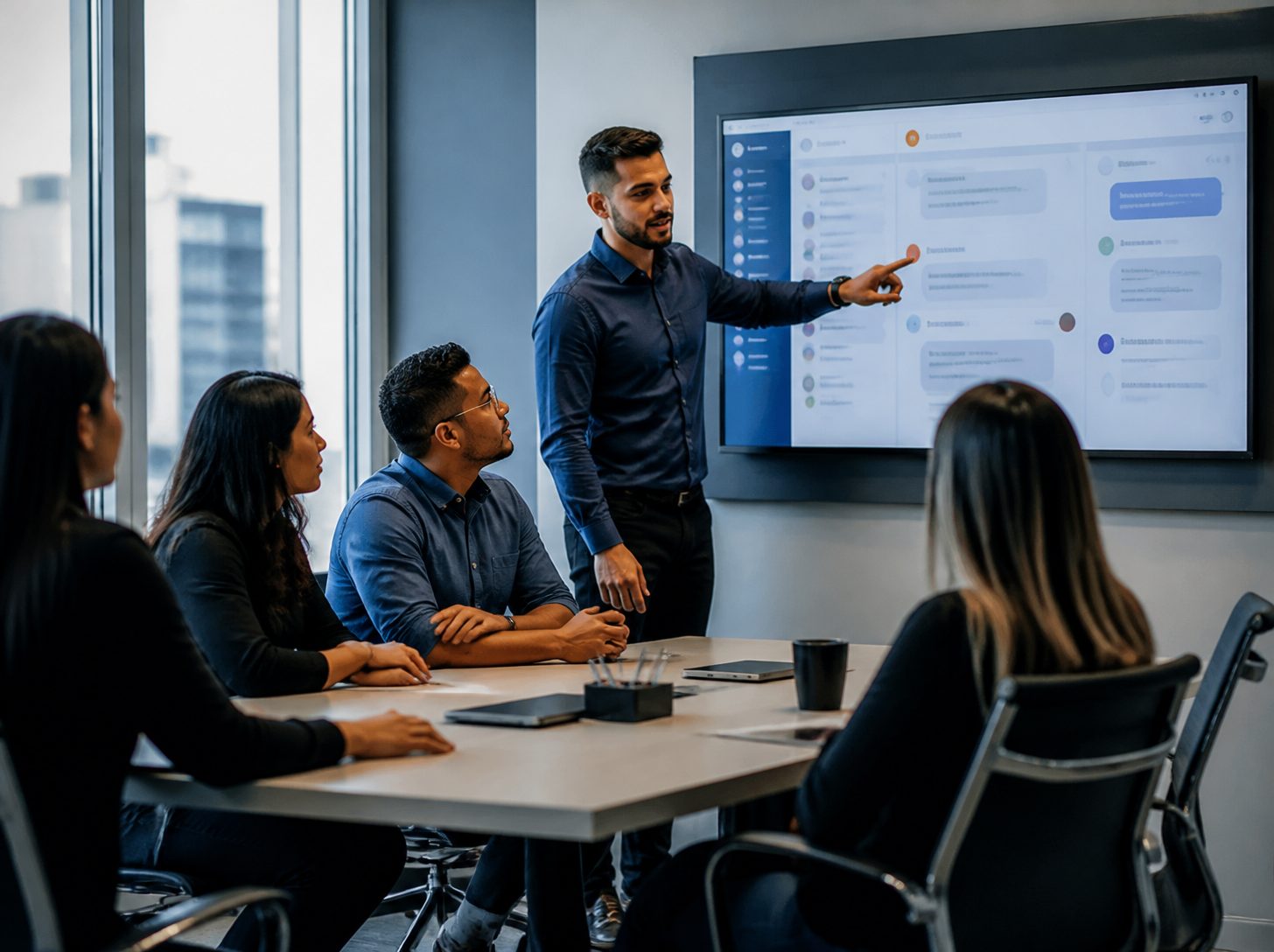 Consultor treinando equipe de atendimento